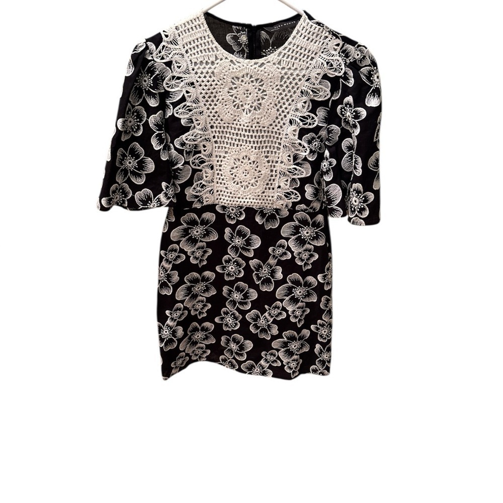 Zara Elegant Black and White Floral Dress
